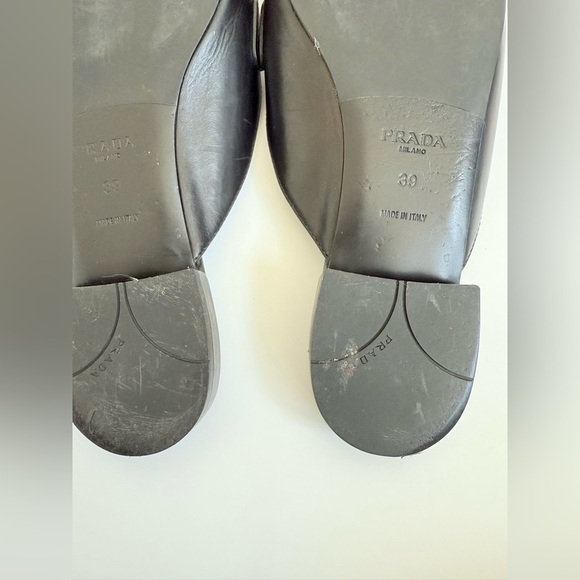 Prada Black leather triangle logo slip on slide loafer mules EU 39 - Picture 10 of 11